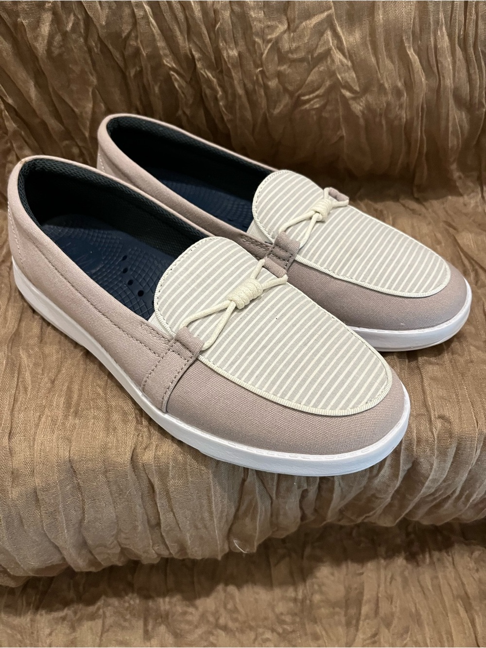 Women's Casual Slip-On Loafers in Light Taupe and Cream